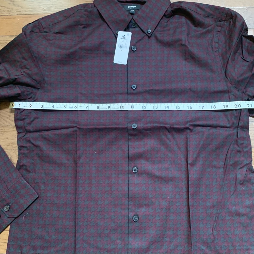 Express Burgundy and Grey Houndstooth Slim Fit Button -Down Shirt | M | NEW!! - Picture 8 of 10